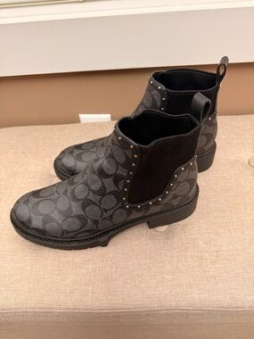 Coach Black Signature Chelsea Boots with Studded Trim